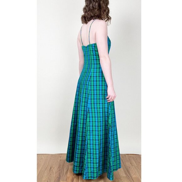Vintage Plaid Gown Maxi Dress Princess Formal Dance Prom Gala Evening Wear Fancy - Picture 5 of 8